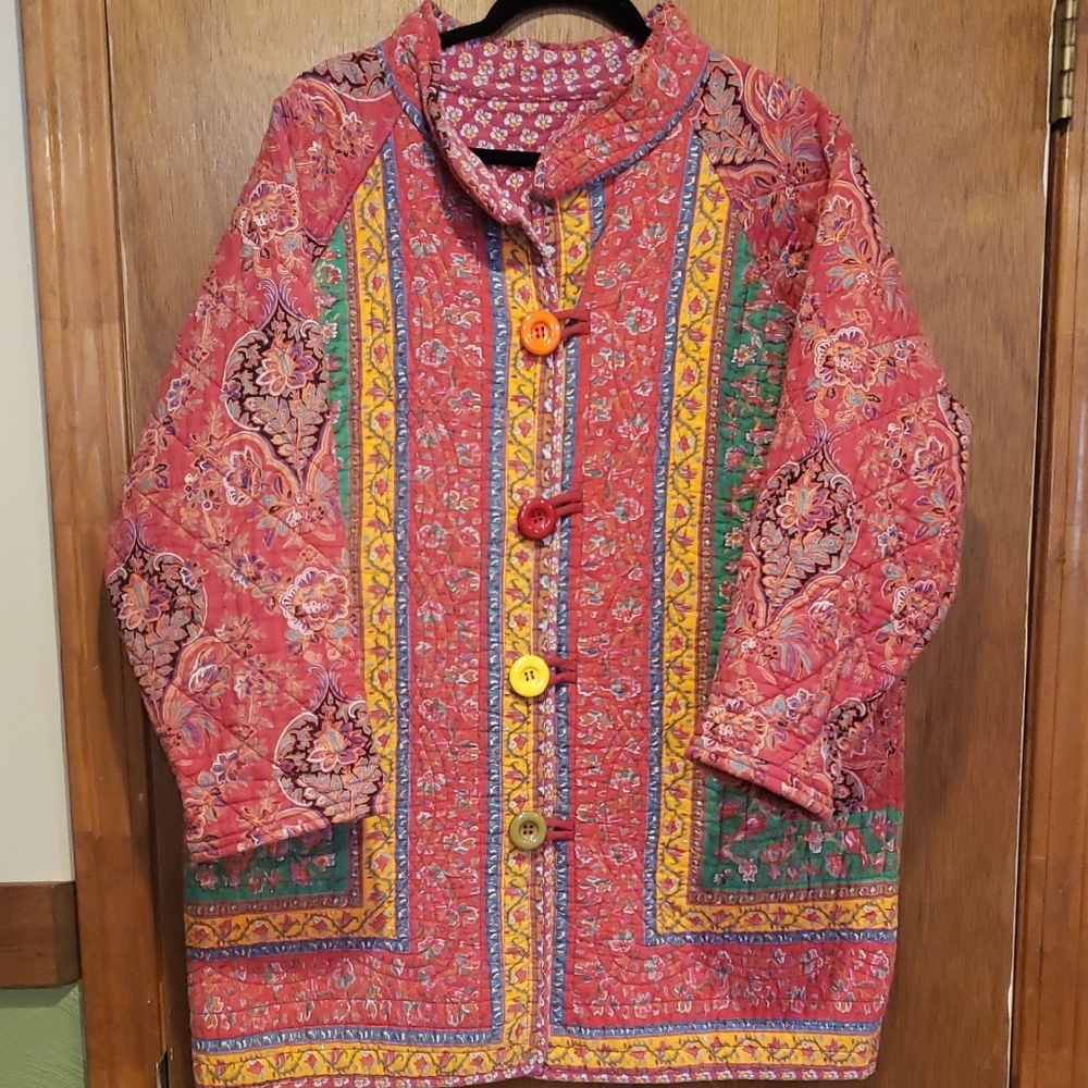 Vintage Colorful Floral Quilted Jacket With Fun Buttons!